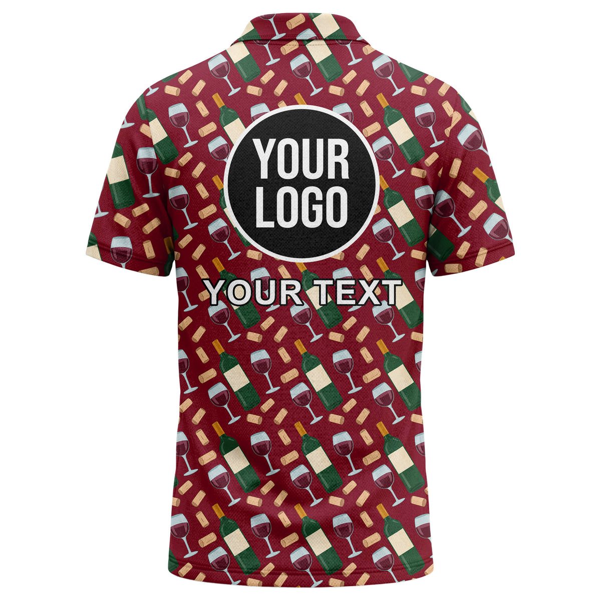 Custom Wine Bottle and Wine Cup Pattern Polo Shirt – Personalized Logo Party Shirt for Wine Bar & Wine Club Wear