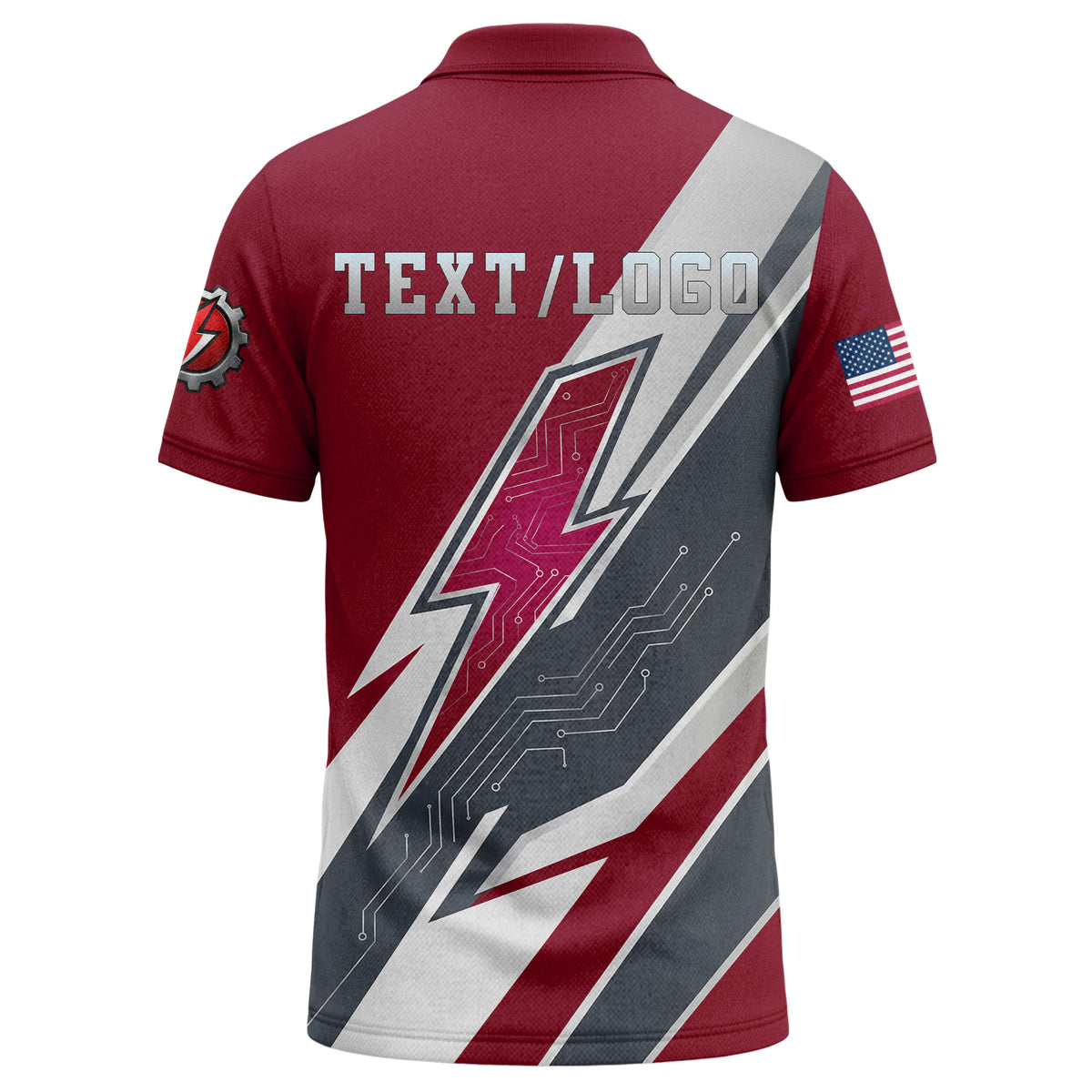 Custom Tech Polo Shirt – Green, Gray & White Lightning Circuit Personalized Logo Polo