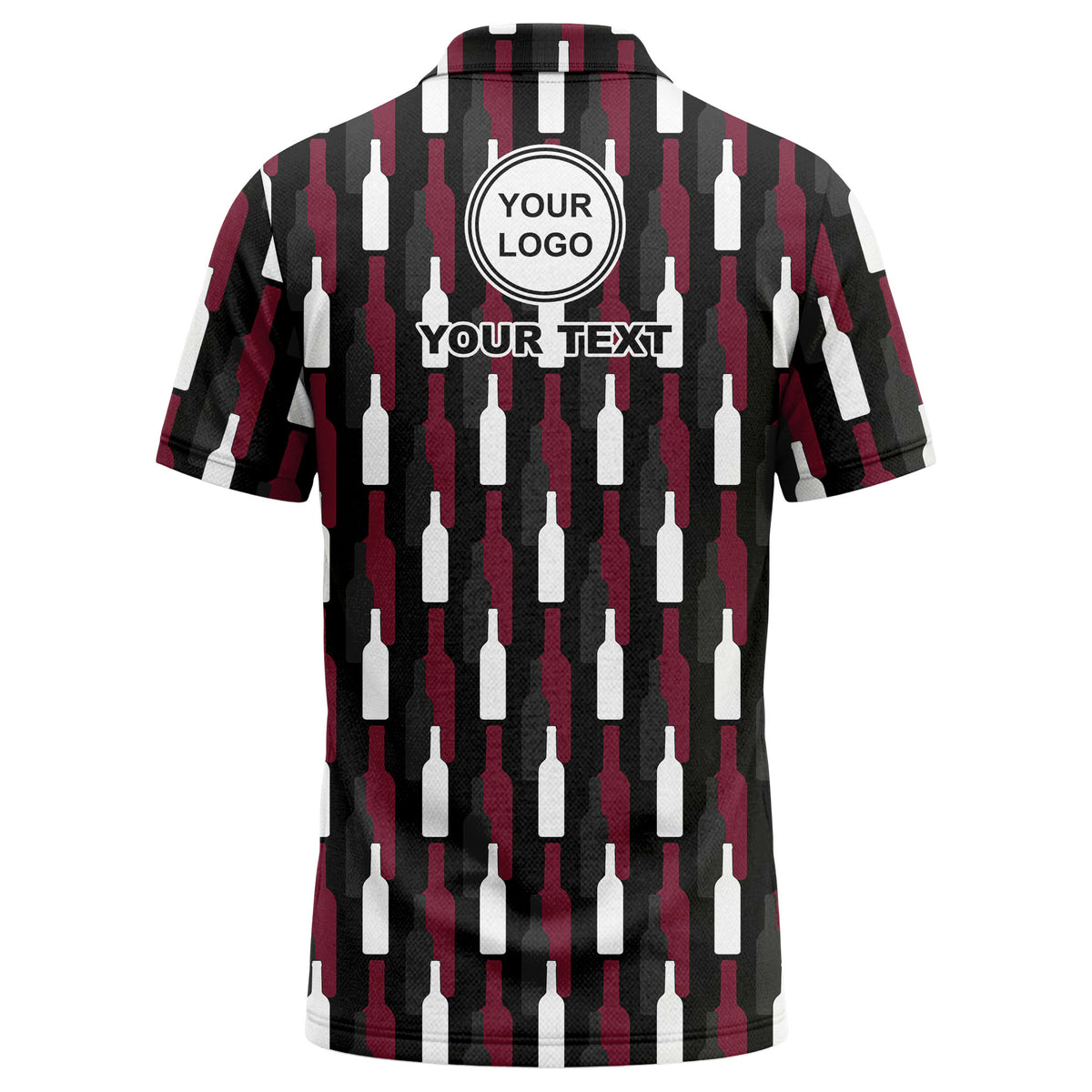 Custom Color Wine Bottle Pattern Polo Shirt – Personalized Logo Winery, Bar & Restaurant Uniform