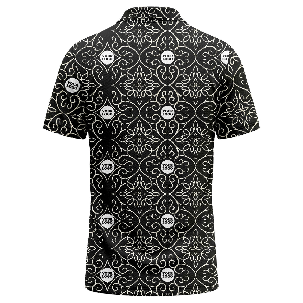 Custom Logo Golf Polo Shirt for Teams & Tournaments – Celestial Sun and Moon Geometric Pattern