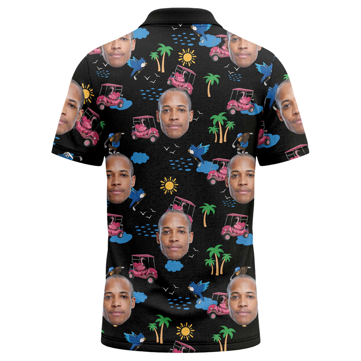 Custom Face Golf Paradise Polo Shirt – Personalized Photo Golf Polo for Men