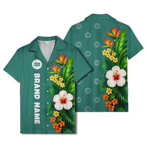 bird of paradise & hibiscus hawaiian shirt with palm leaves
