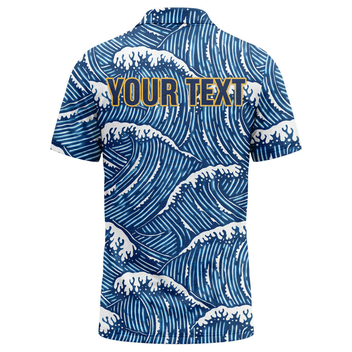 Blue Ocean Wave Polo Shirt – Custom Logo Tropical Golf Shirt