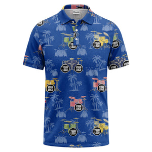 drum kit & palm tree repeat rock band polo shirt for men