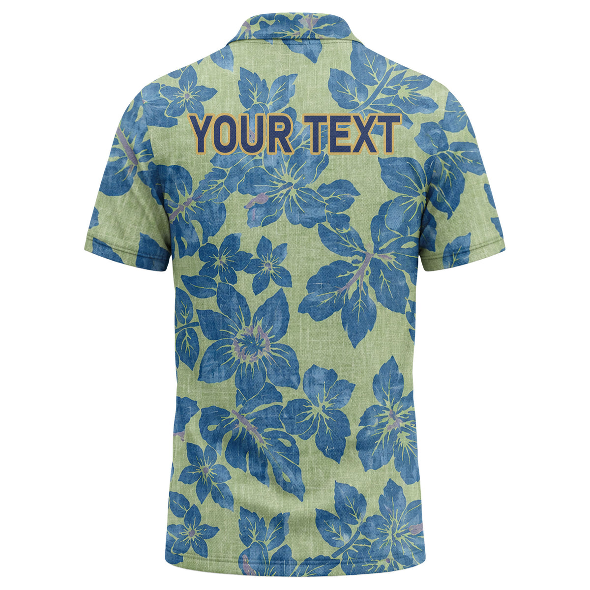 Custom Blue Hibiscus Floral Polo Shirt – Personalized Logo Tropical Golf Shirt