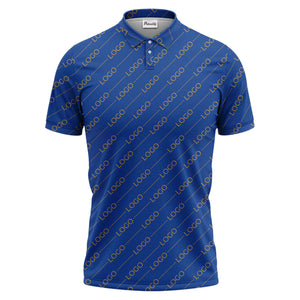 gold custom logo repeat pattern on black luxury minimalist polo shirt