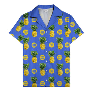 golden pineapple repeat & custom logo circles black hawaiian shirt