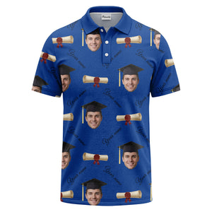 graduation caps & diploma scrolls over personalized faces polo shirt