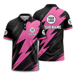 lightning bolt pattern with custom logo and name polo shirt for men
