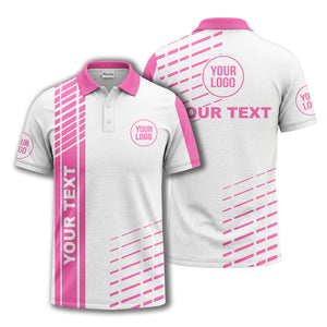 modern vertical stripe & dashed line graphic custom text logo polo shirt