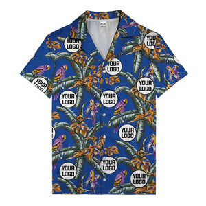 photorealistic parrots & palm leaves navy hawaiian shirt for men