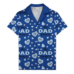 watercolor hearts & custom names hawaiian shirt for dad, navy blue