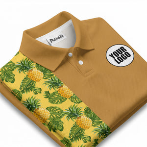 Illustrated Tropical Pineapple Leaf Polo Shirt for Sunny Summer Vacations