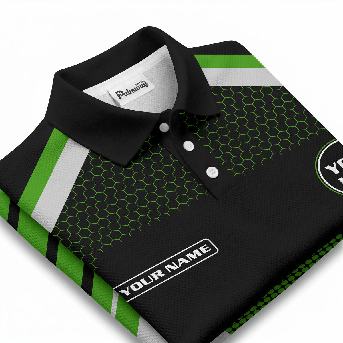 Custom Hexagon Grid & Halftone Curved Graphic Short Sleeve Polo Shirt - Personalized Name & Logo HVAC Uniform Polo