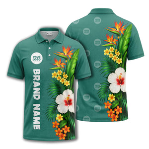 bird of paradise & hibiscus floral polo shirt for men