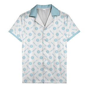 black custom logo circles text white hawaiian shirt