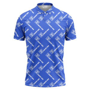 custom logo & company name repeat pattern black polo shirt for men