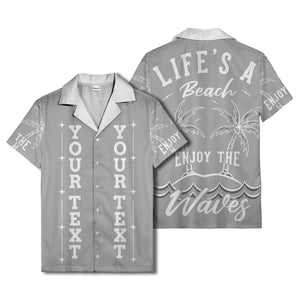 customizable text palm trees & stars graphic hawaiian shirt for men
