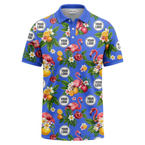 flamingo & lemon watercolor print polo shirt for men