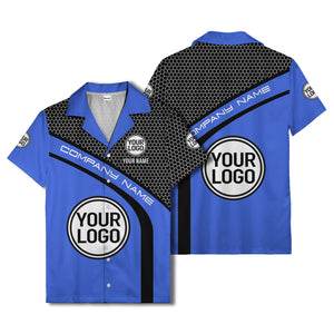hexagonal grid diagonal stripe hawaiian shirt with custom logo