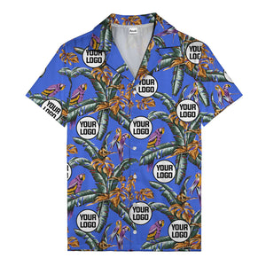 photorealistic parrots & palm leaves navy hawaiian shirt for men
