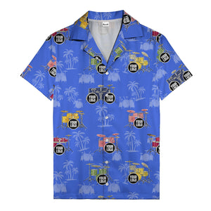 rockin' drum kits & palm trees repeat hawaiian shirt for musicians