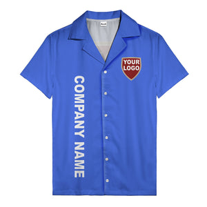 shield logo & vertical text customizable corporate hawaiian shirt