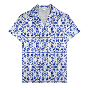 watercolor palm leaf repeat tropical hawaiian shirt for men