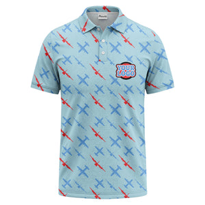 airplane silhouette repeat aviation graphic polo shirt for men