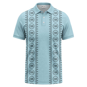 black white fish symbol repeat pattern golf polo shirt
