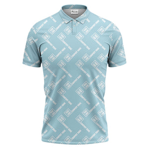 custom logo & company name repeat pattern black polo shirt for men