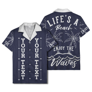 customizable text palm trees & stars graphic hawaiian shirt for men