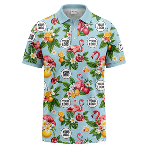 flamingo & lemon watercolor print polo shirt for men