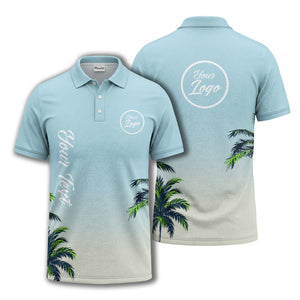 gradient fade palm trees silhouette polo shirt with custom text