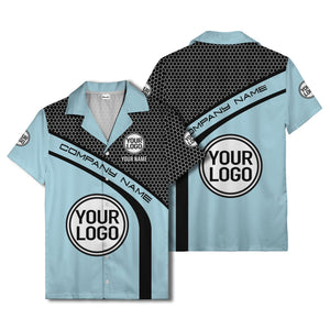 hexagonal grid diagonal stripe hawaiian shirt with custom logo