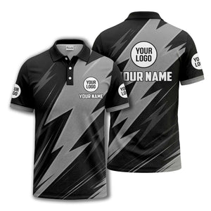 lightning bolt pattern with custom logo and name polo shirt for men