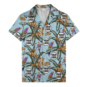 photorealistic parrots & palm leaves navy hawaiian shirt for men