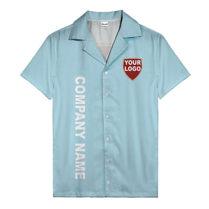 shield logo & vertical text customizable corporate hawaiian shirt