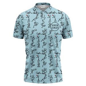 stick figure soccer players & balls cartoon polo shirt for men