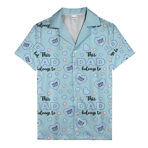 watercolor hearts & custom names hawaiian shirt for dad, navy blue