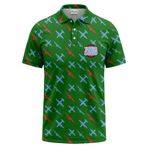 airplane silhouette repeat aviation graphic polo shirt for men