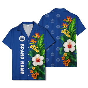 bird of paradise & hibiscus hawaiian shirt with palm leaves