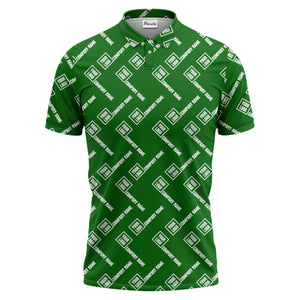 custom logo & company name repeat pattern black polo shirt for men