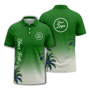 gradient fade palm trees silhouette polo shirt with custom text