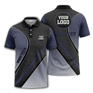 hexagonal gradient geometric print with customizable logo polo shirt