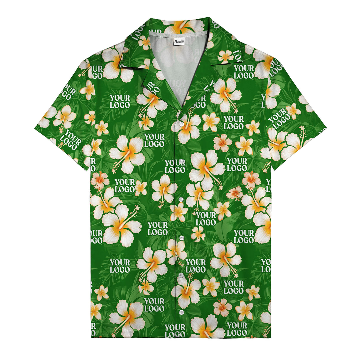 hibiscus & plumeria photoreal hawaiian shirt with customizable logo