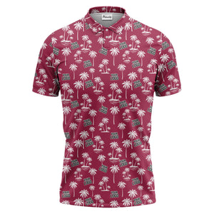 monochrome palm trees & custom logo repeat black white polo shirt