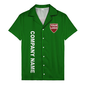 shield logo & vertical text customizable corporate hawaiian shirt