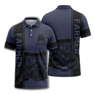 tractor farm scene graphic illustration polo shirt for men