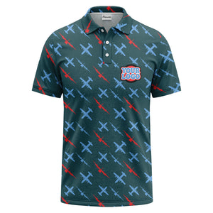 airplane silhouette repeat aviation graphic polo shirt for men